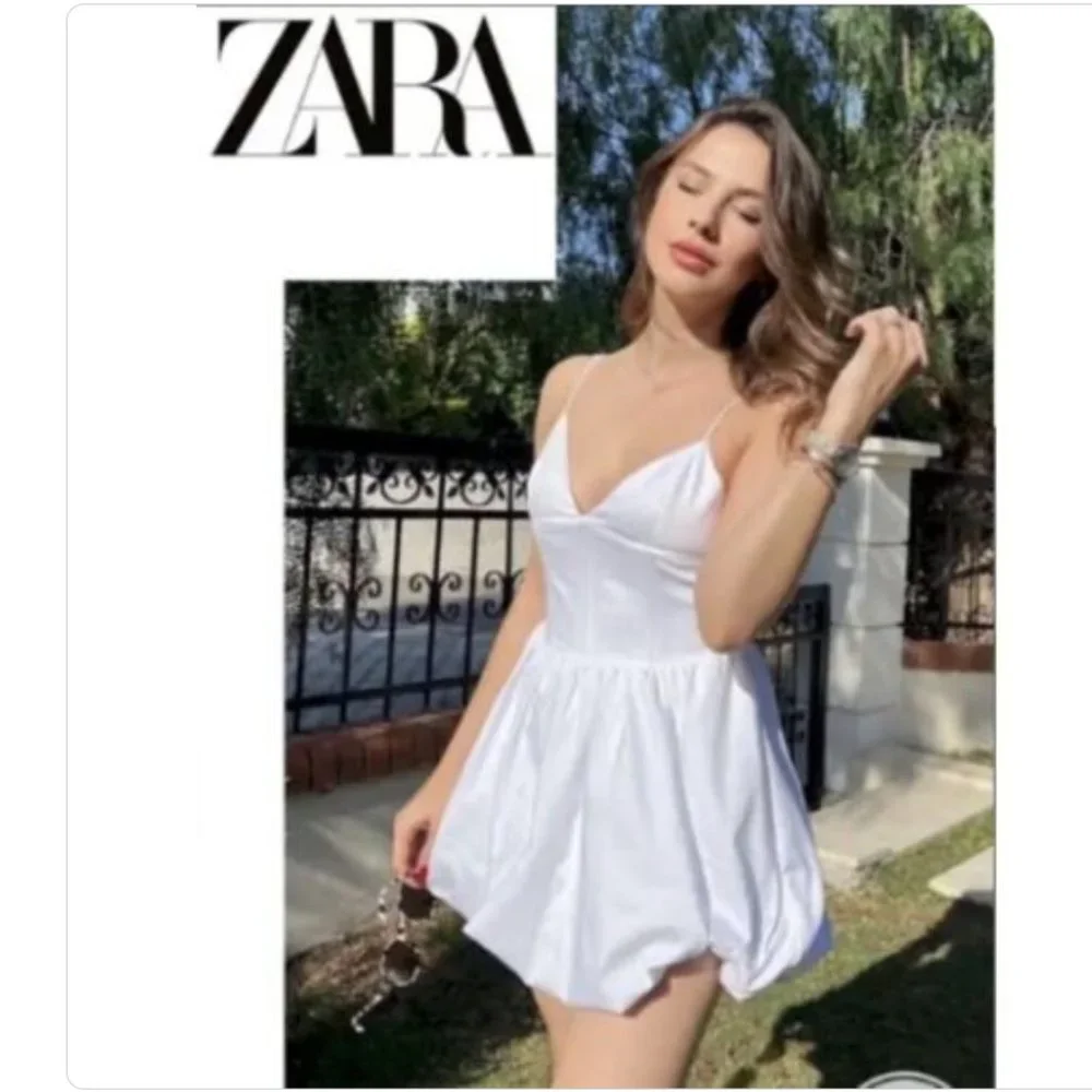ZARA WHITE BONING CORSET BUBBLE HEM POPLIN ROMPER DRESSS $69.90_4